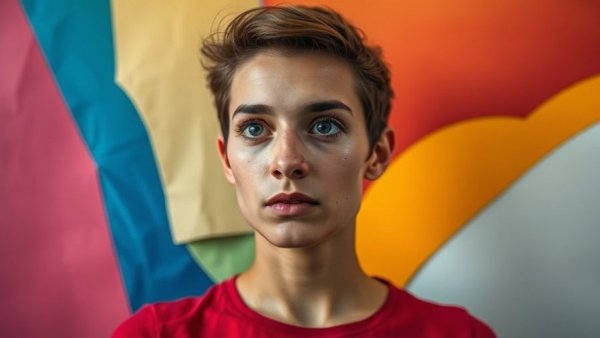 Abstract portrait with colorful gradient background.