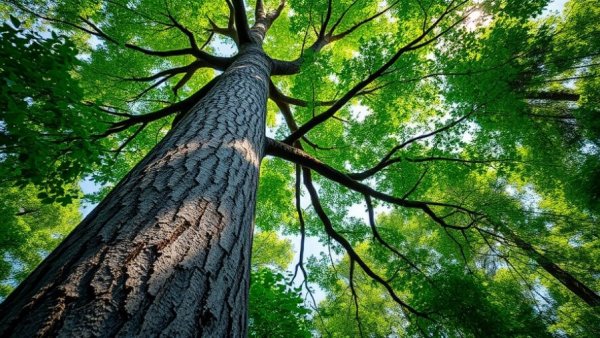 View of a tall tree canopy highlighting tree care needs.