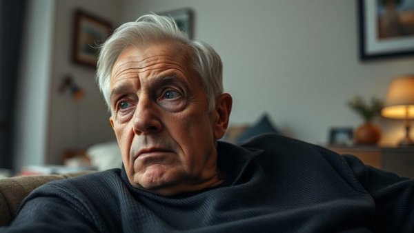 Thoughtful elderly man reflecting in a calm setting.