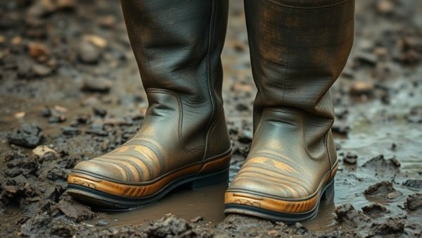 Mud-covered boots illustrating an aspect of tree care.
