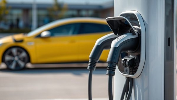 EV charging station detail with dual chargers in parking lot.