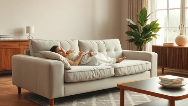 Modern beige washable couch in a cozy living room setting with natural light.
