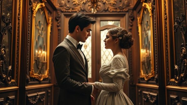 Victorian couple in an Oscar-winning movie set