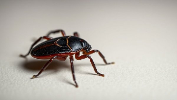 Close-up of a tick in focus, highlighting its texture.