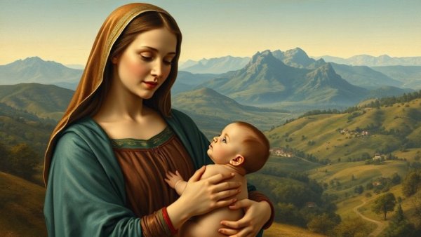 Renaissance painting of Madonna with Child at Raphael Met Exhibition.