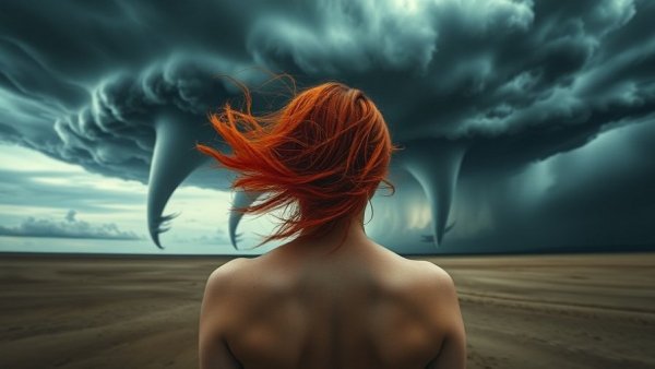 Woman observing stormy beach scene, symbolizing community resilience framework.
