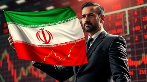 Oil prices fall concept with Iranian flag and declining chart.