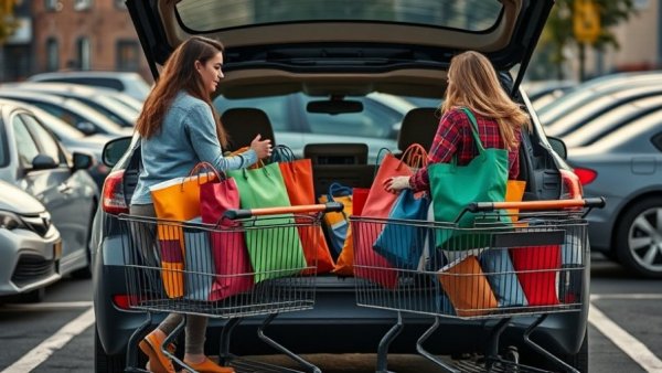 Shopping scene in parking lot impacts UK economic growth.
