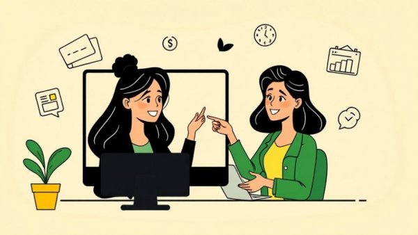 Cartoon women discussing online content creation for personal branding lessons.