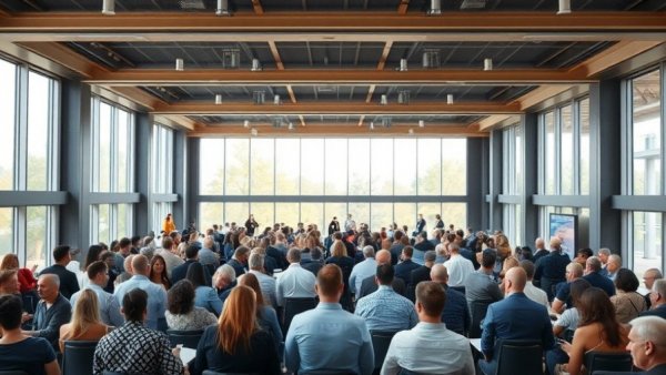 Large group attending a conference in a modern, well-lit hall.