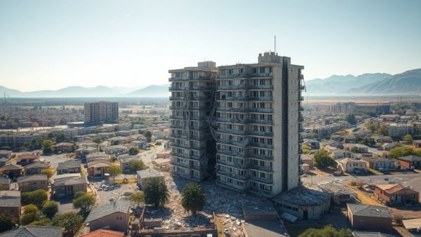 Crumbling urban building highlighting infrastructure issues.