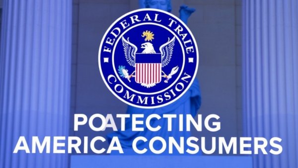 FTC Testimony on Consumer Protection corporate graphic, blue theme.