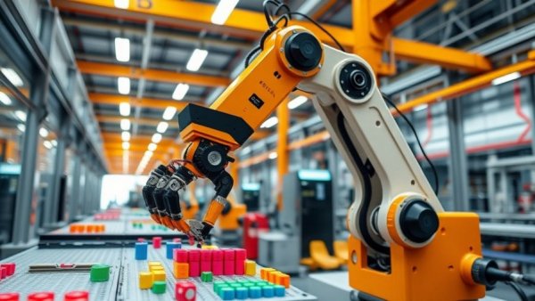 Robotic arm in manufacture automation selecting components.