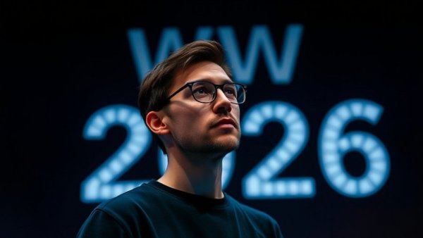 Stylized WWDC 2026 portrait with glowing text.