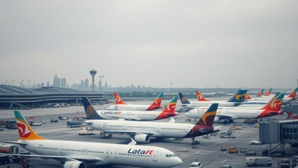 Airlines reduce flights as fuel costs increase, multiple parked airplanes.
