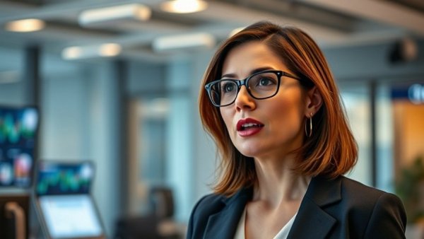 Professional woman speaking in a business setting about buy sell business