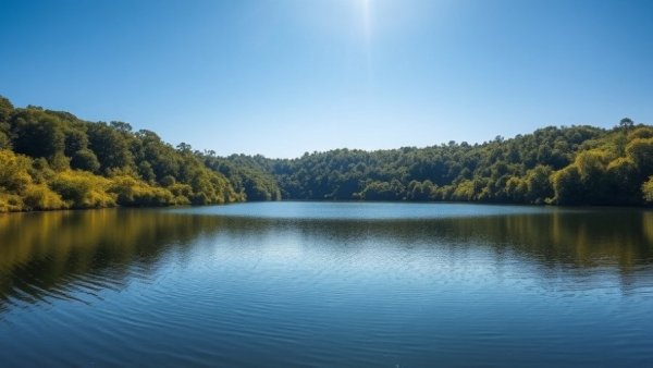 Calm reservoir showcasing water conservation potential.