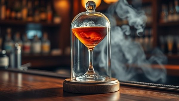 Smoky cocktail at Canadian bar, encapsulated under glass.