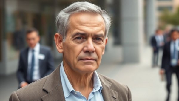 Professional man in a suit outdoors, business atmosphere.