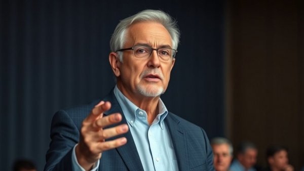 Professional older man presenting at a business event