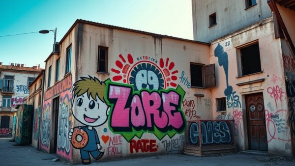 Graffiti on urban building highlights Asheville music venue reopening.