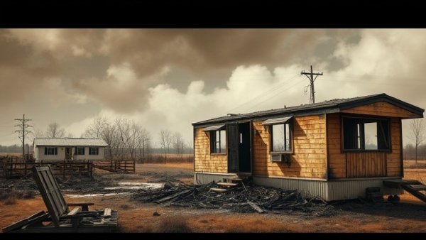 Burnt mobile home illustrating the importance of homeowner insurance.