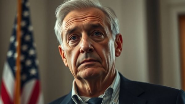 Distinguished male with American flag symbolizing global finance.