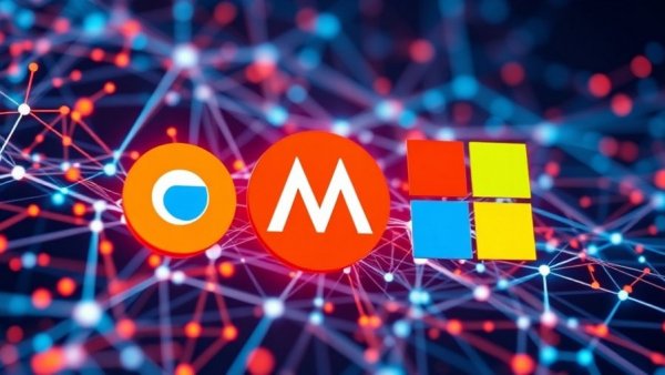 Colorful tech logos on digital grid for AI Spending Forecasts.