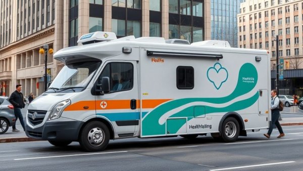 Modern mobile health unit addressing healthcare disparities in urban area.