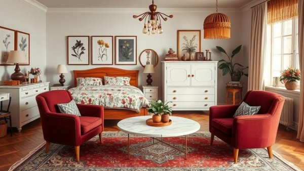 Eclectic apartment renter's bedroom makeover with stylish furnishings
