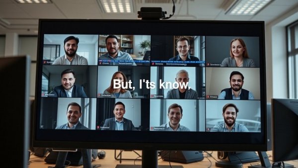 Video call with multiple participants discussing eye blink technology.
