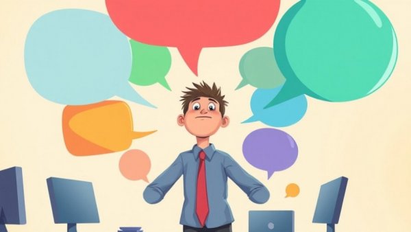 Illustration of workplace communication habits with speech bubbles.