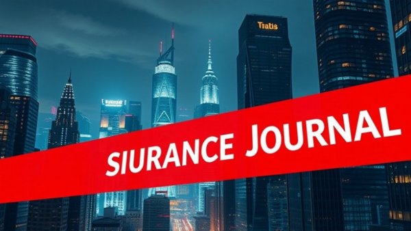 Futuristic cityscape with glowing Insurance Journal logo symbolizing homeowner insurance.