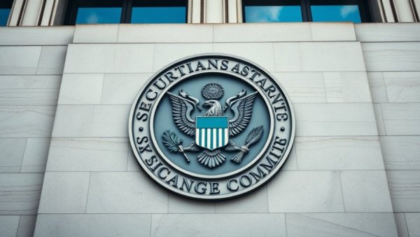 US SEC building seal, emblem of authority, quarterly earnings reporting
