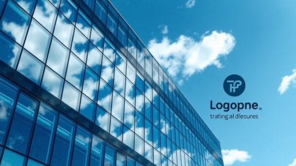 Modern glass building reflecting clouds, global factoring industry theme.