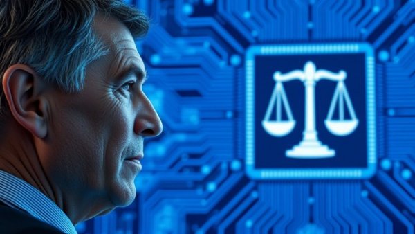 Trump administration AI regulation impact on import export, man in profile with microchip and scale.
