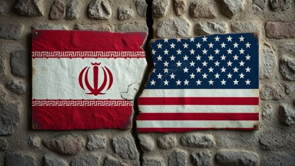 Weathered U.S. and Iran flags symbolizing nuclear deal odds.