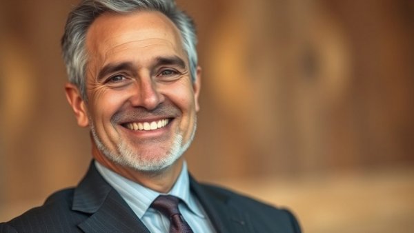 Confident entrepreneur smiling, representing growth strategies.