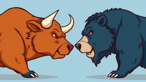 Illustration of bull and bear showing buy sell business dynamics