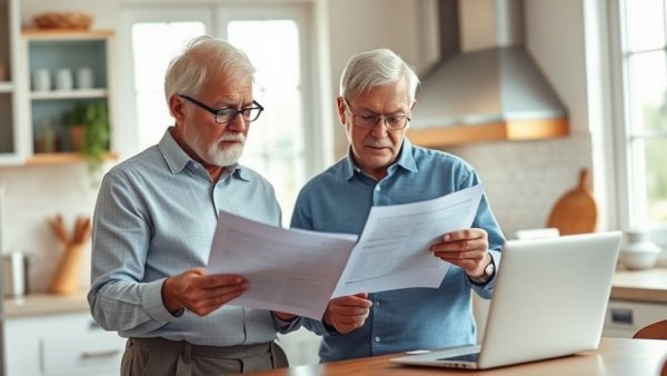 Older couple maximizing Social Security benefits by reviewing finances.