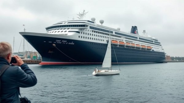 Cruise ship docked at harbor amid outbreak concern.