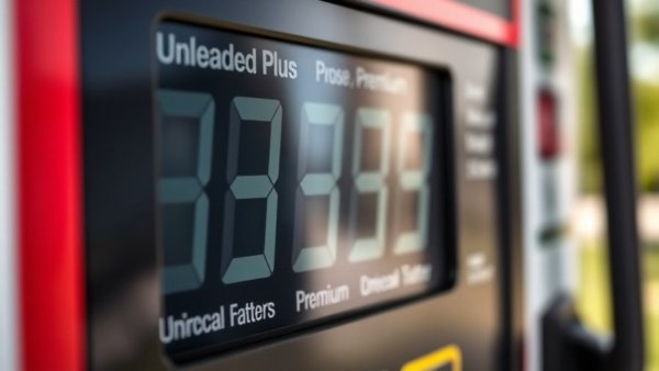 Fuel pump display with gasoline prices in the morning light