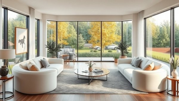 Modern living room in a Toronto mansion renovation with white furniture.