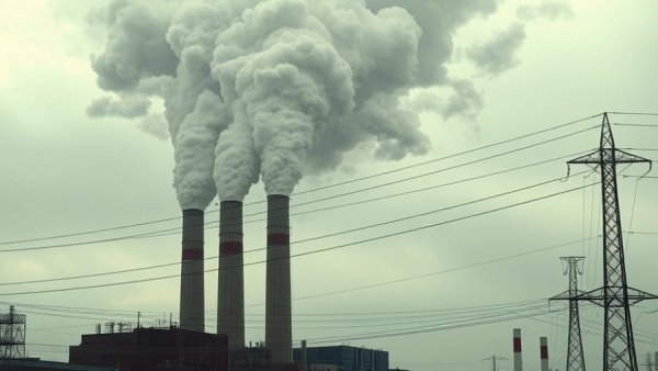 Factory chimneys emitting smoke affecting carbon credits.
