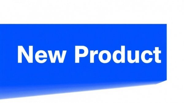 New product announcement banner in blue.