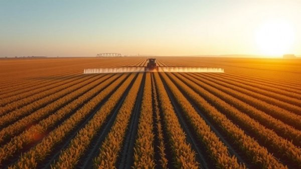 Tractor spraying field at sunrise, related to homeowner insurance.