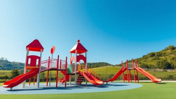 Valle Crucis School playground with colorful slides and sunny sky.