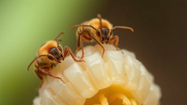Tropilaelaps mites on bee larvae illustrating threat management.