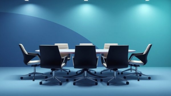 Abstract representation of a modern office boardroom with AI conceptual design.