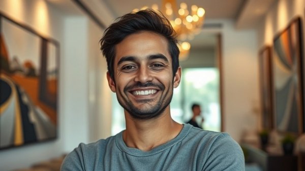 Confident person smiling, modern interior, Mercury fintech valuation context.